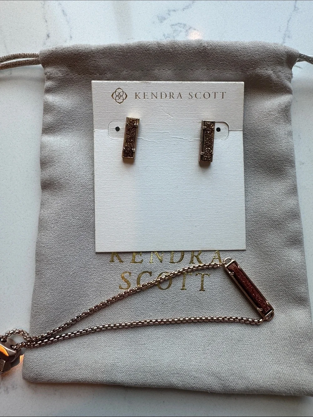 Kendra Scott Rose Gold Glitter Bar Earrings and Bracelet Set - Picture 1 of 7